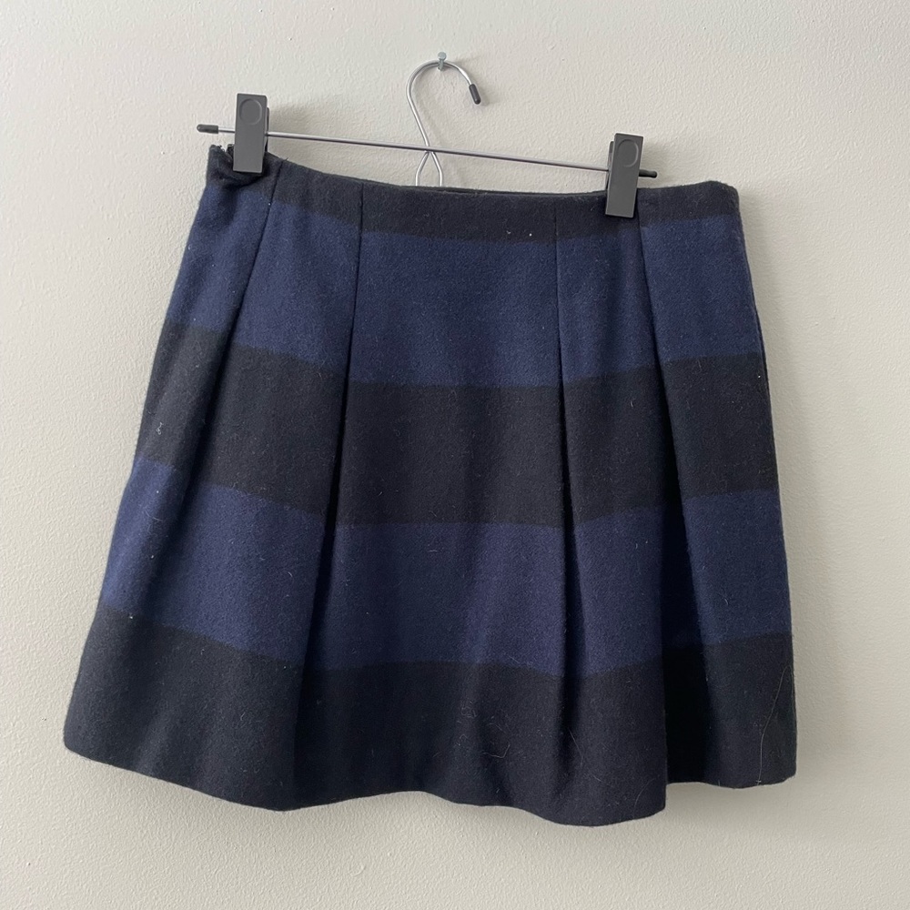 Madewell Pleated Striped Blue and Black Mini Skirt